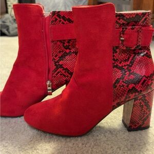 Red Suede and Snakeskin Boots